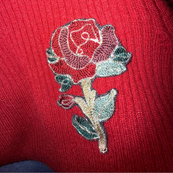 Sandro Red Patty Ribbed Sweater with Rose Embellishment - Small - Picture 5 of 11